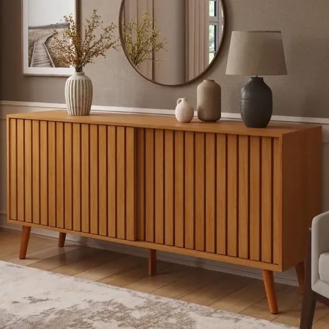 Aparador Buffet Balcão Ripado Mdf Portas Correr Pé Palito