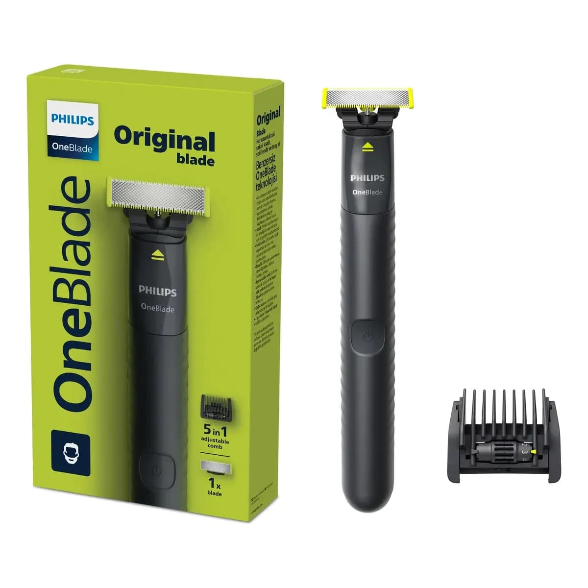 Philips OneBlade Aparador e Barbeador Elétrico com Pente Ajustável 5 em 1 | Raspa, Apara e Contorna | Uso Seco e Molhado | 100% À Prova d'Água | Sem Fio | Bivolt | QP1425/10