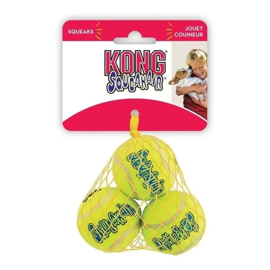 Kit 3 Bolas Tênis Kong Squeakair X-Small Com Apito Para Cães Cor Amarelo