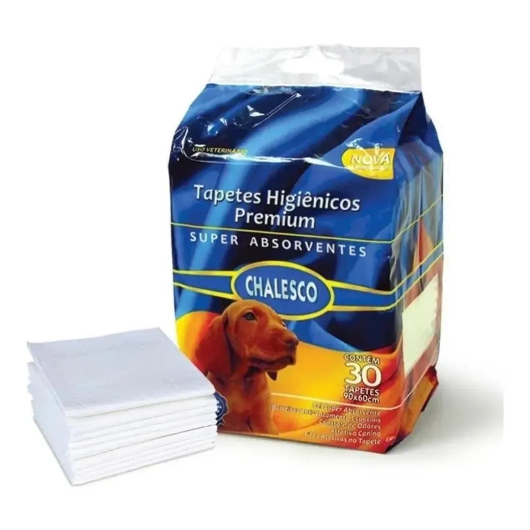 Tapete Higiênico Absorvente Premium para Cães Chalesco 30 Unidades Branco Alta Absorção