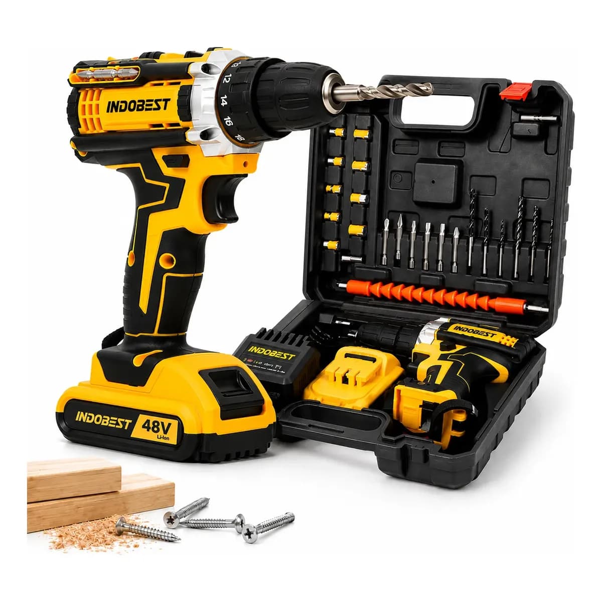 Parafusadeira Furadeira Sem Fio 48 2 Baterias 340w C/brocas Preto 127/220v