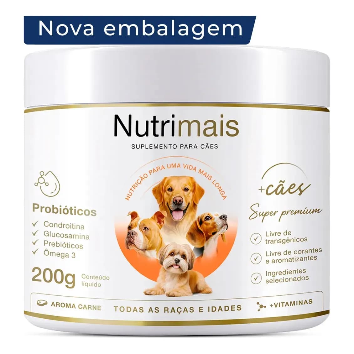 Suplemento Cães Pele Sensível Queda de Pelos Pele e Derme Nutrimais Probióticos 200g