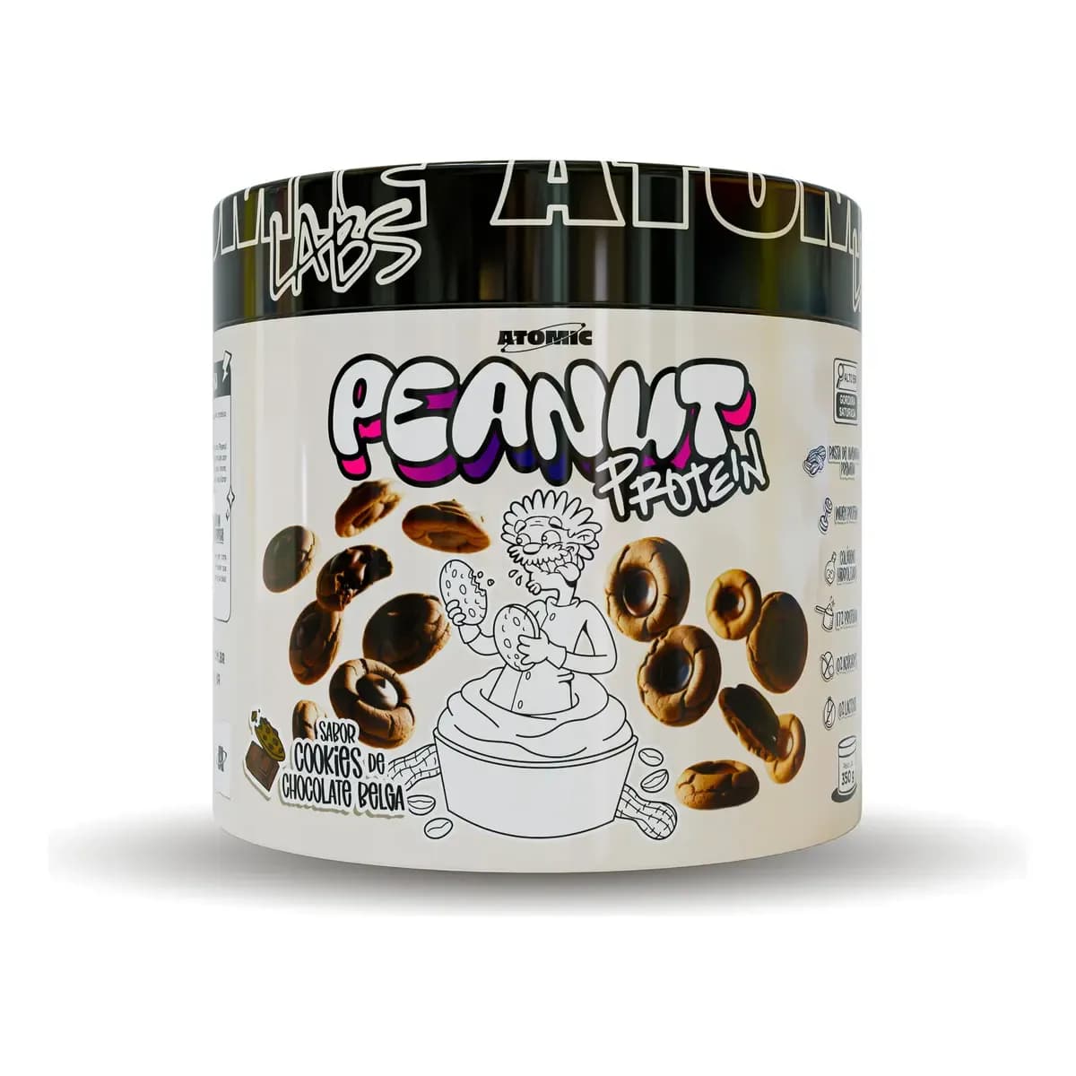 Peanut Protein 350g Atomic Labs - Sabor Cookies de Chocolate Belga - Pasta de Amendoim com Whey Protein e Colágeno Hidrolisado