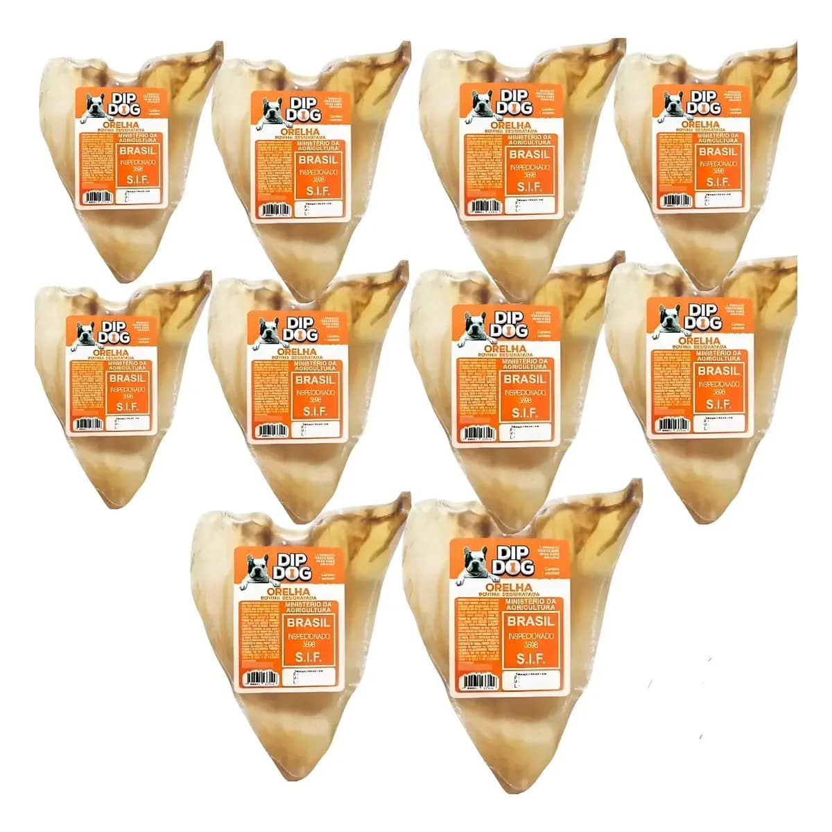 Mordedor Orelhas Bovina Natural Kit 10 Unidade Para Câes Diel