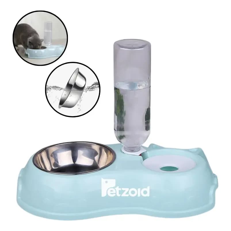 Comedouro E Bebedouro Automático Para Cães E Gatos Filhotes Cor Azul