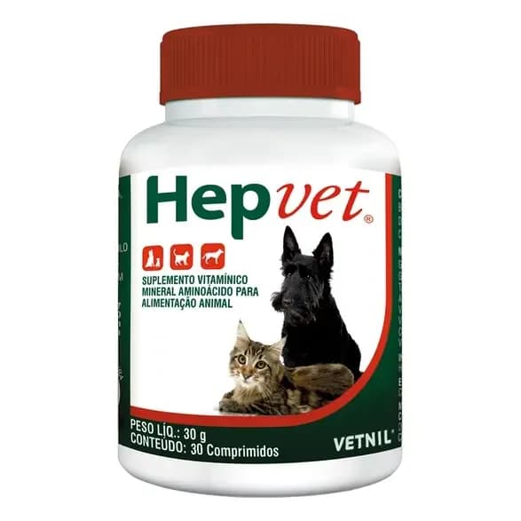 Hepvet Vetnil Vitamínico Para Cães e Gatos Com 30 Comprimidos
