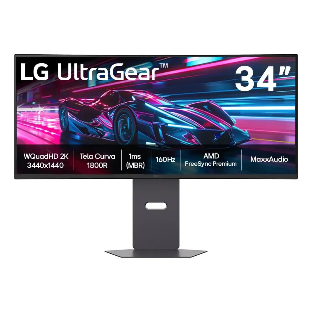 Monitor Gamer LG UltraGear Curvo 34"- QuadHD 2K, UltraWide 1800R, 160Hz, 1ms (MBR), AMD FreeSync Premium, HDR10, MaxxAudio, Preto -34G600A