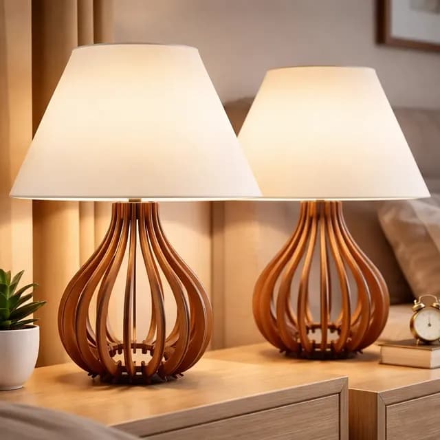 2 Abajur De Madeira Criado Mudo Decoração Quarto Escritório