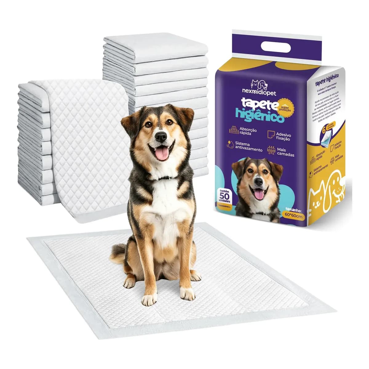 Tapete Higiênico Pet Nexmidiopet L 60x60cm 50un Cachorros Branco