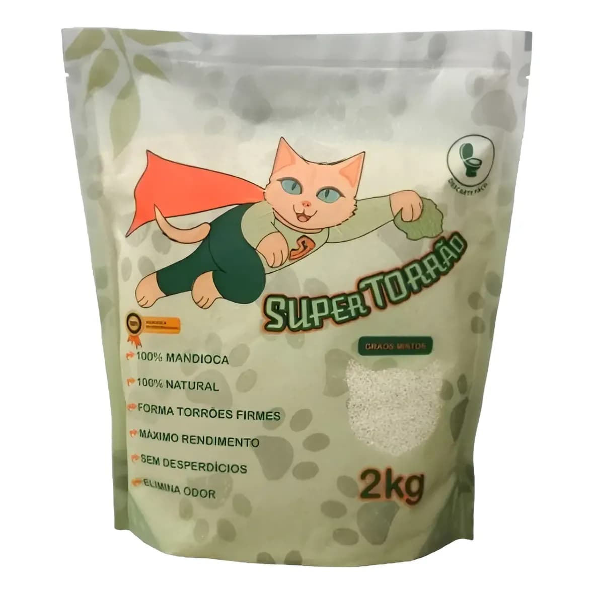 Areia Sanitária Higiênica para gato 2kg Super Torrão Natural Mandioca Biodegradável descarte no vaso Sustentável Ecológico