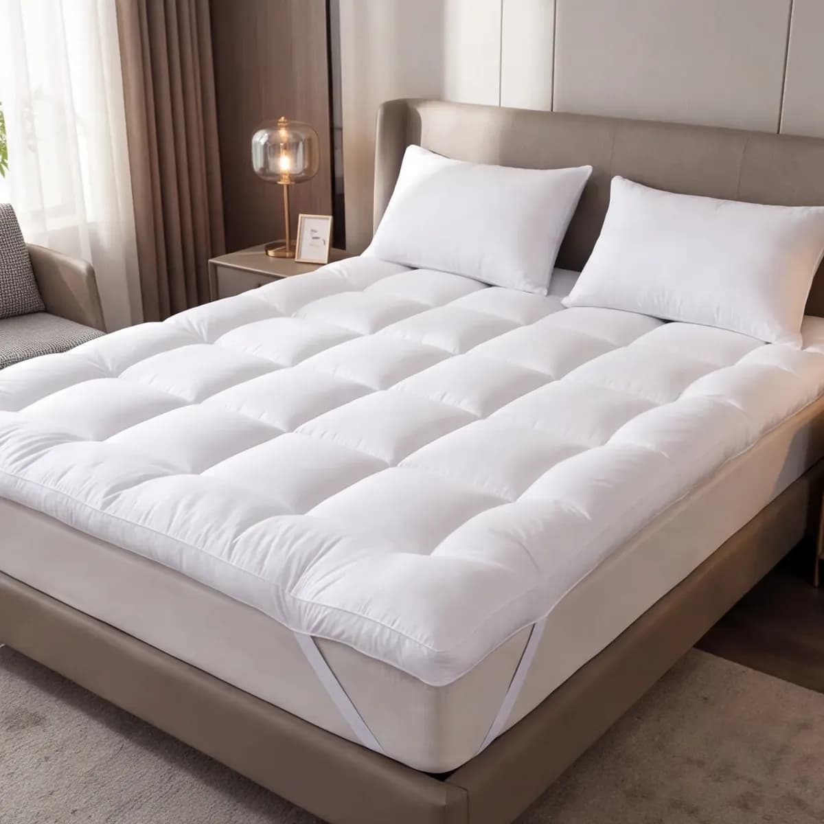 Pillow Top Protetor Colchão Casal 400 Fios Casa Hotel Luxo Branco Liso Casal