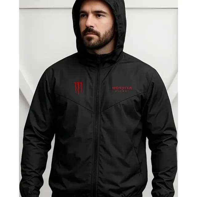 Jaqueta Masculino Corta Vento Red Monster Capuz Bolso Zíper