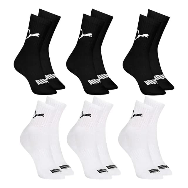 6 Pares Meias Puma Cano Médio Alto Atoalhada Academia Sport