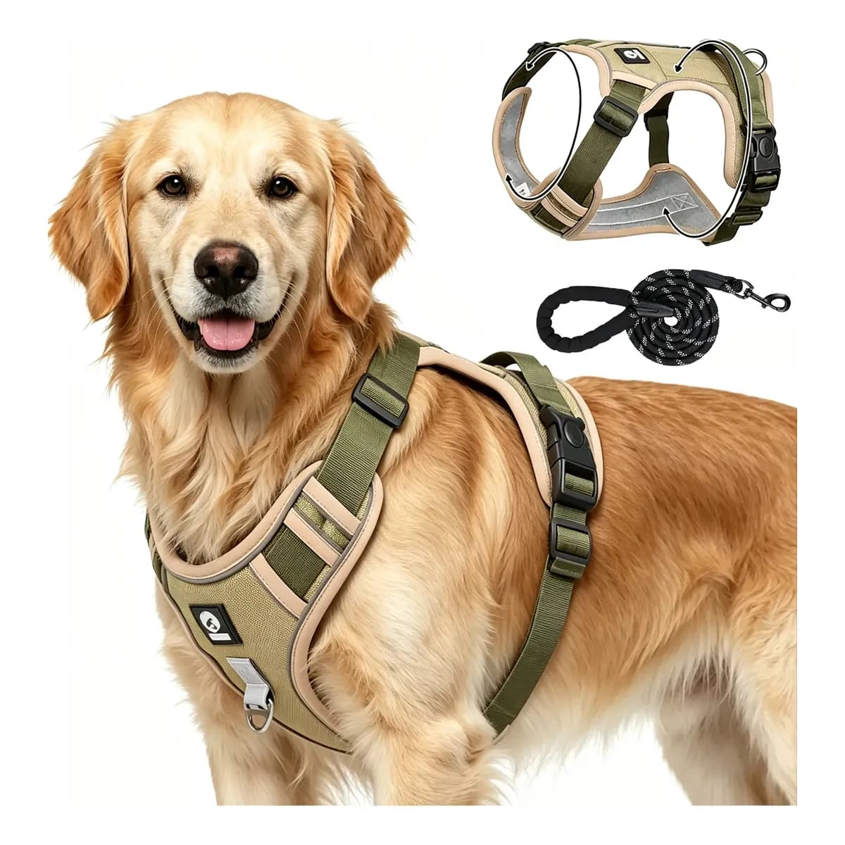 Coleira Peitoral Para Cães Porte Médio E Grande Refletiva Cáqui L