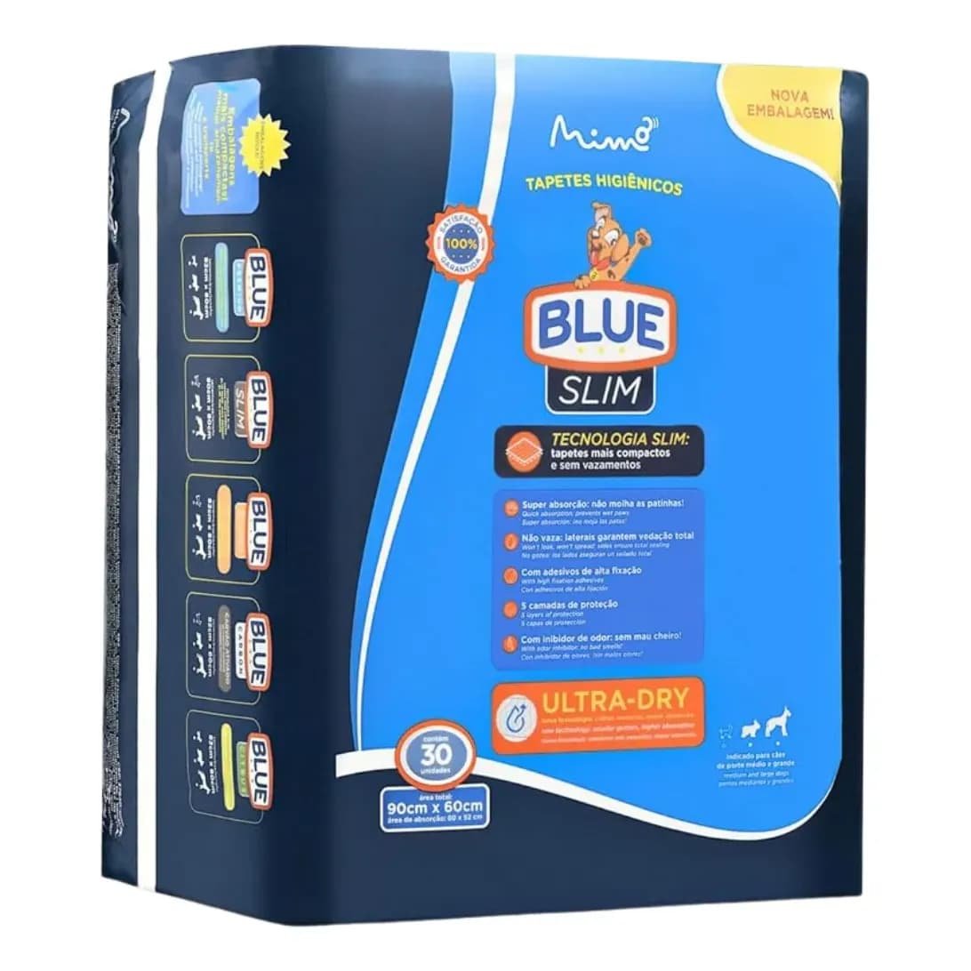 Tapete Higiênico Ultra Absorvente Blue Slim 90x60cm 30 Un