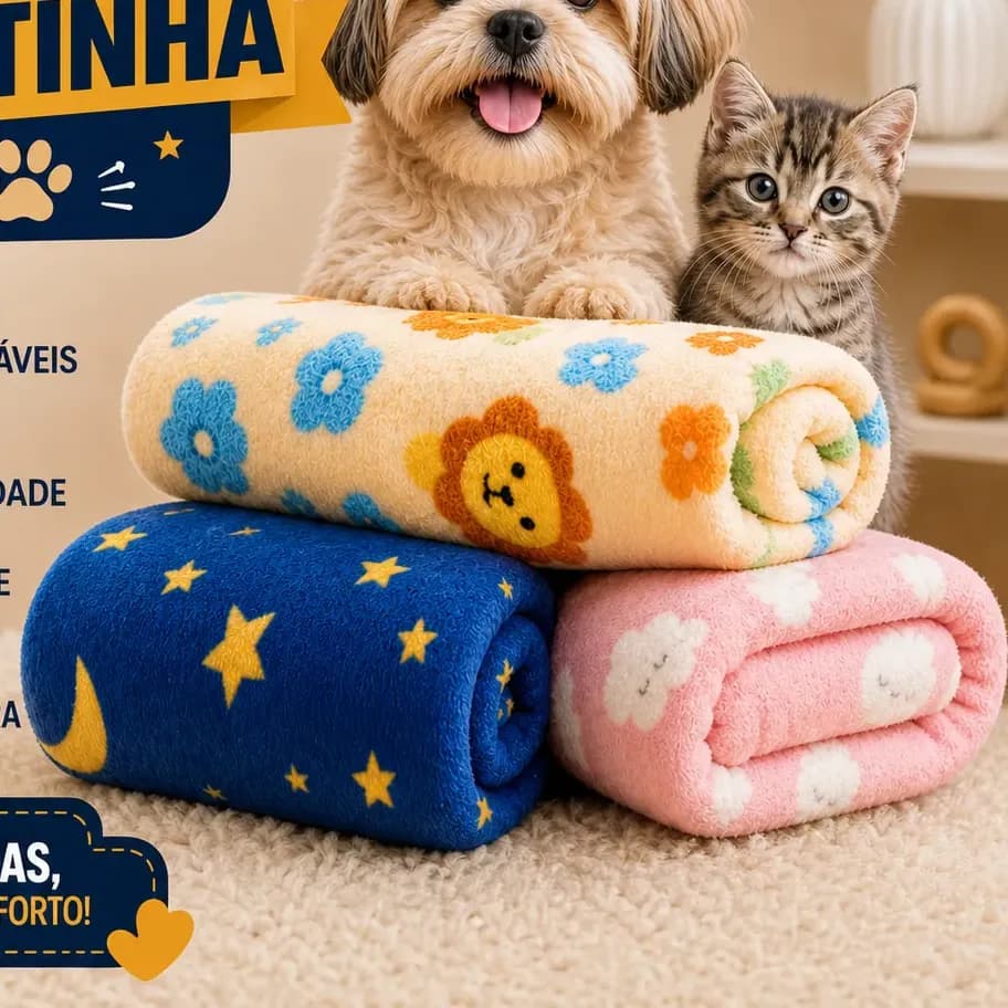 Kit 3 Mantas Mantinha Pet Cobertor Soft Gato Cachorro 90x85 Macho