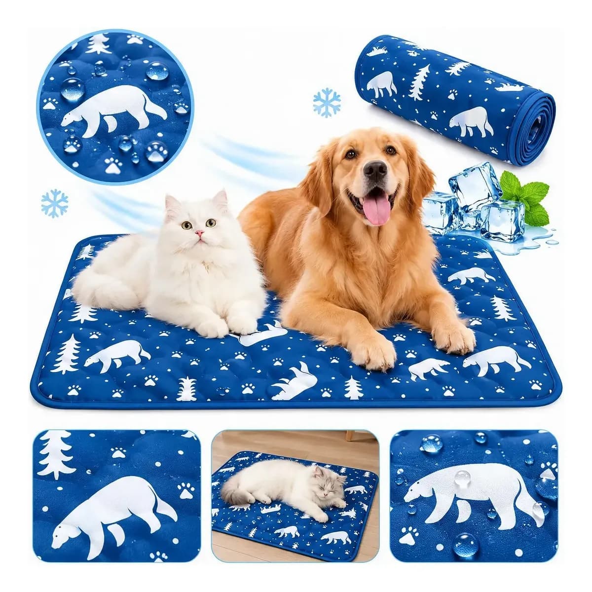 Tapete Gelado Para Pet Refrescante 90x60cm Para Cachorros Azul-escuro Urso Polar