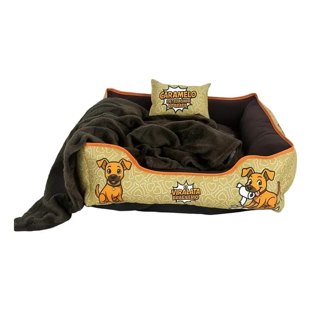 Cama Pet 60x60 3 Peças Quadrada Estampada Cachorro Gato