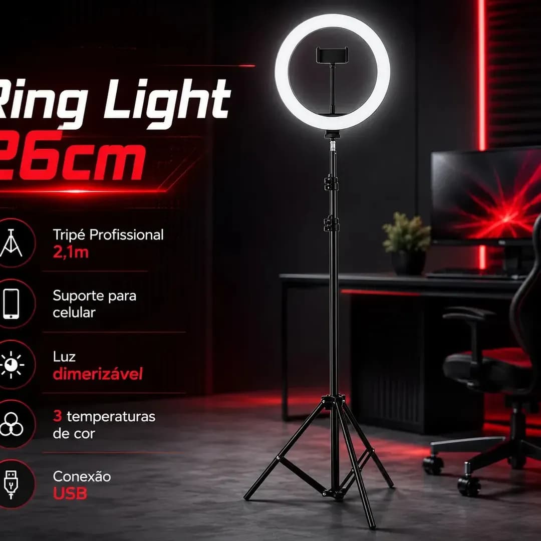 Ringlinght Led Lumi Luz Flash Estudio Profissional Com Tripe 210m Cor Preto 18W Pontokit