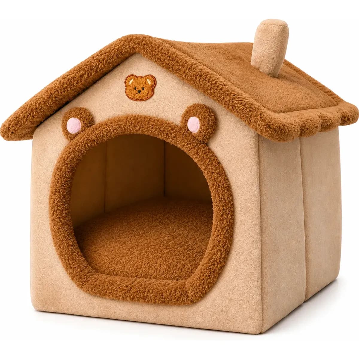 Casinha Toca Fofa Desmontável Pet Para Cães E Gatos Pequenos Marrom-claro