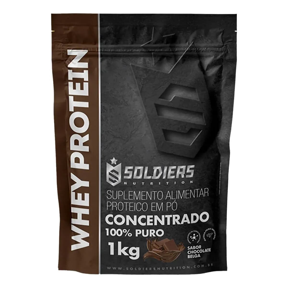 Whey Protein Concentrado 1kg Sabor Chocolate Belga Soldiers Nutrition Rico em Proteína Treino