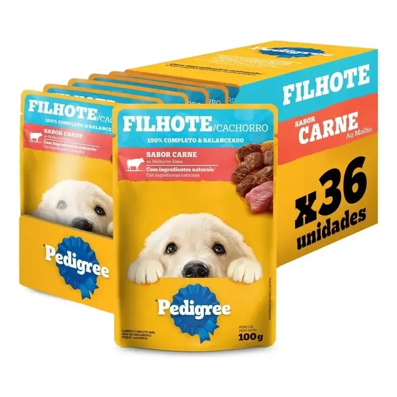 Pack Ração Úmida Pedigree Sachê Carne/ Molho 100g - 36 Und