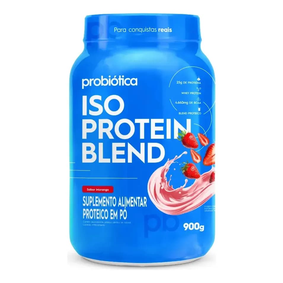 Whey Protein 900g Iso Blend Protein Probiótica Morango Blend de Proteínas