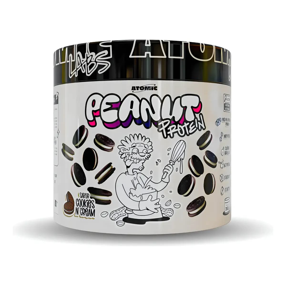 Peanut Protein 350g Atomic Labs - Sabor Cookies & Cream - Pasta de Amendoim com Whey Protein e Colágeno Hidrolisado