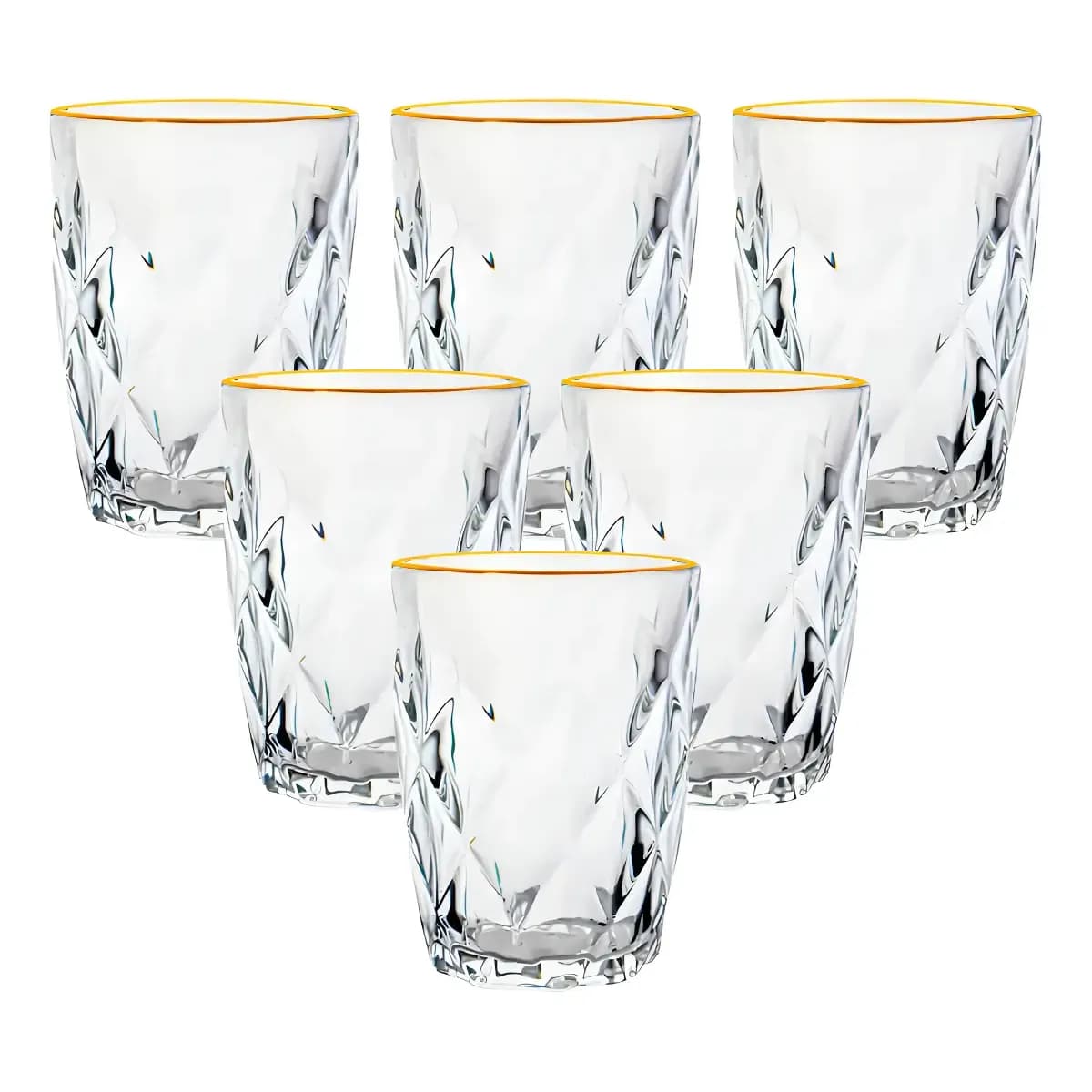 Jogo De Copos Vidro Diamond Fio De Ouro 270ml 6 Peças Lyor