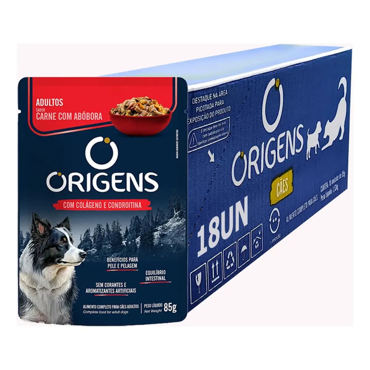 Ração Úmida Origens Sachê Cães Adultos Carne 85g 18 Unid