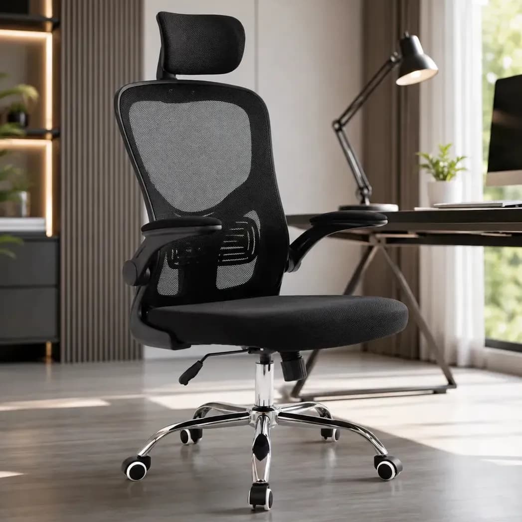 Cadeira Ergonômica Mesh Preta Com Braços Rebatíveis 90° Preto