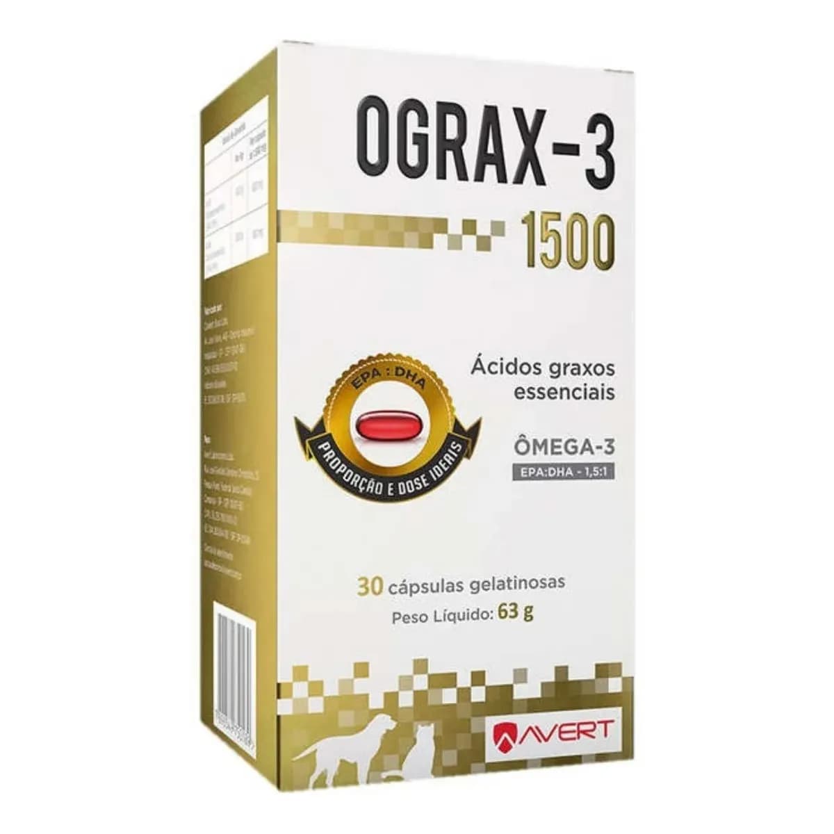 Suplemento cães Avert Omega 3 Ograx-3 1500 30 cápsulas