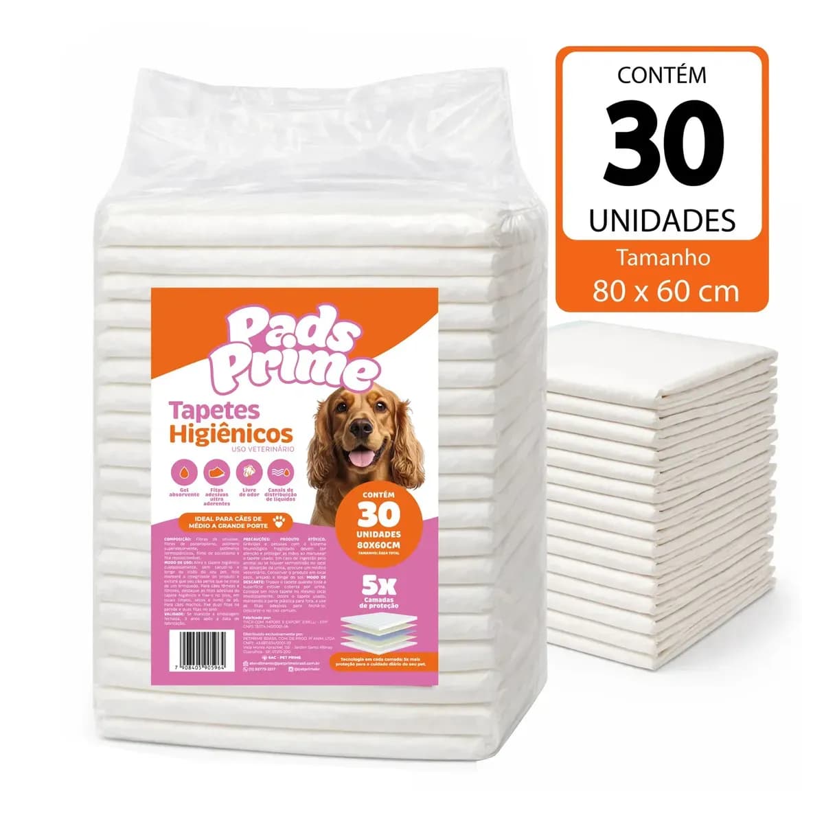 Tapete Higiênico 80x60 30un Pads Prime Pet Cachorro Cães
