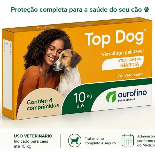 Top Dog Vermífugo Para Cães Até 10kg Com 4 Comp. Beje