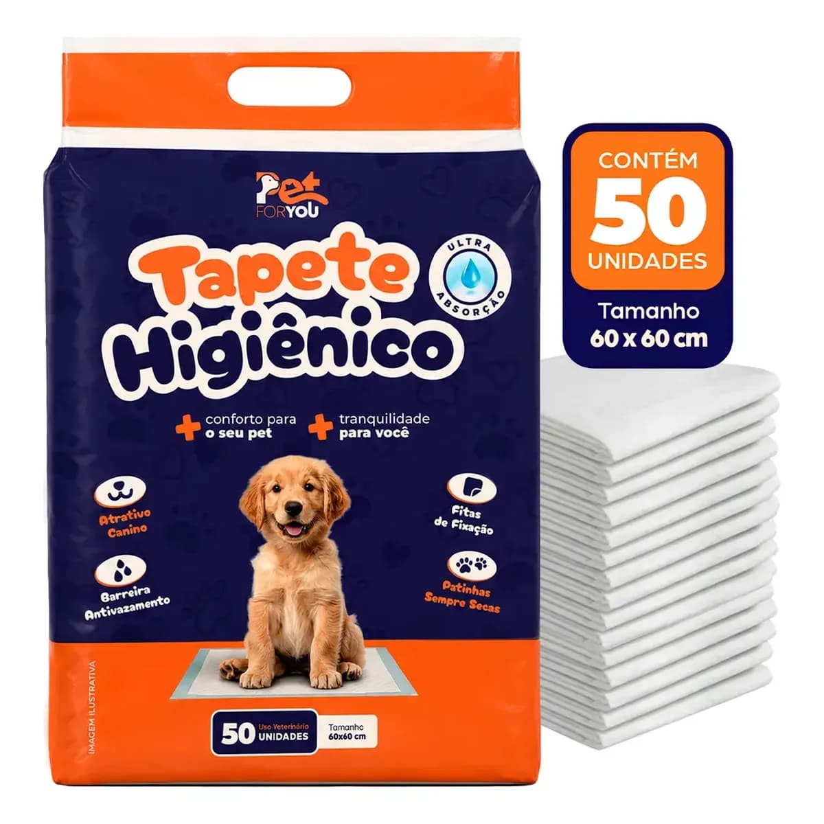 Tapete Higiênico Pet 50 Unidades 60x60 Descartável Cão Gato