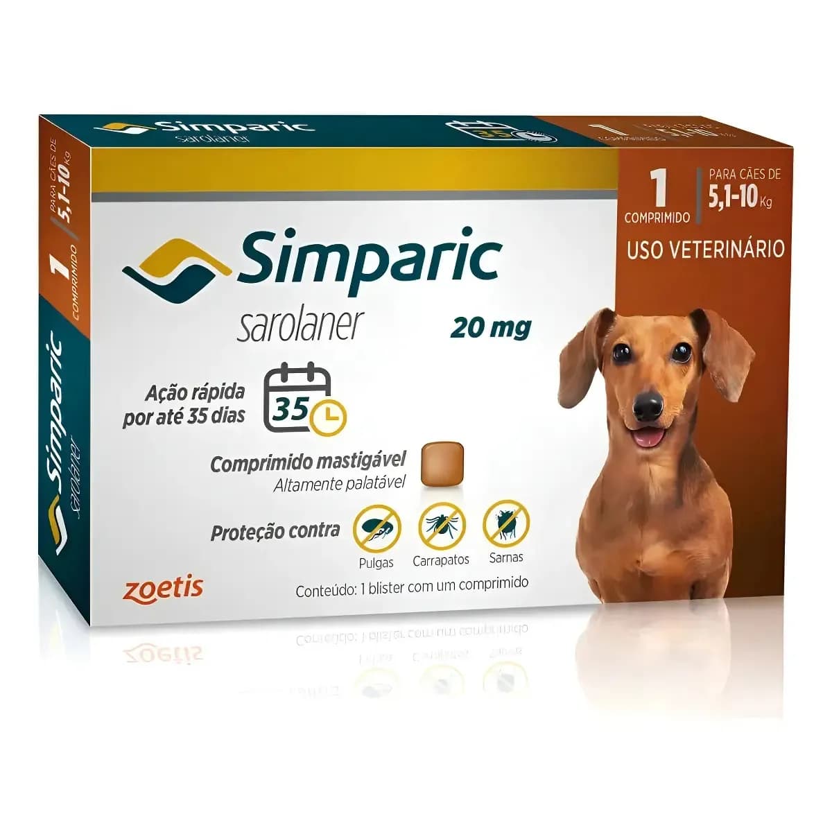Simparic 20mg Antipulgas Cães 5 A 10kg 1 Comprimidos Zoetis