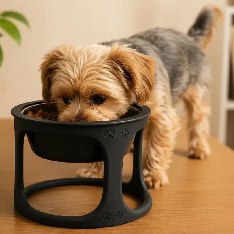 Comedouro Elevado Pet Inox Cachorro Gato Bebedouro Tigela 1.2v Preto