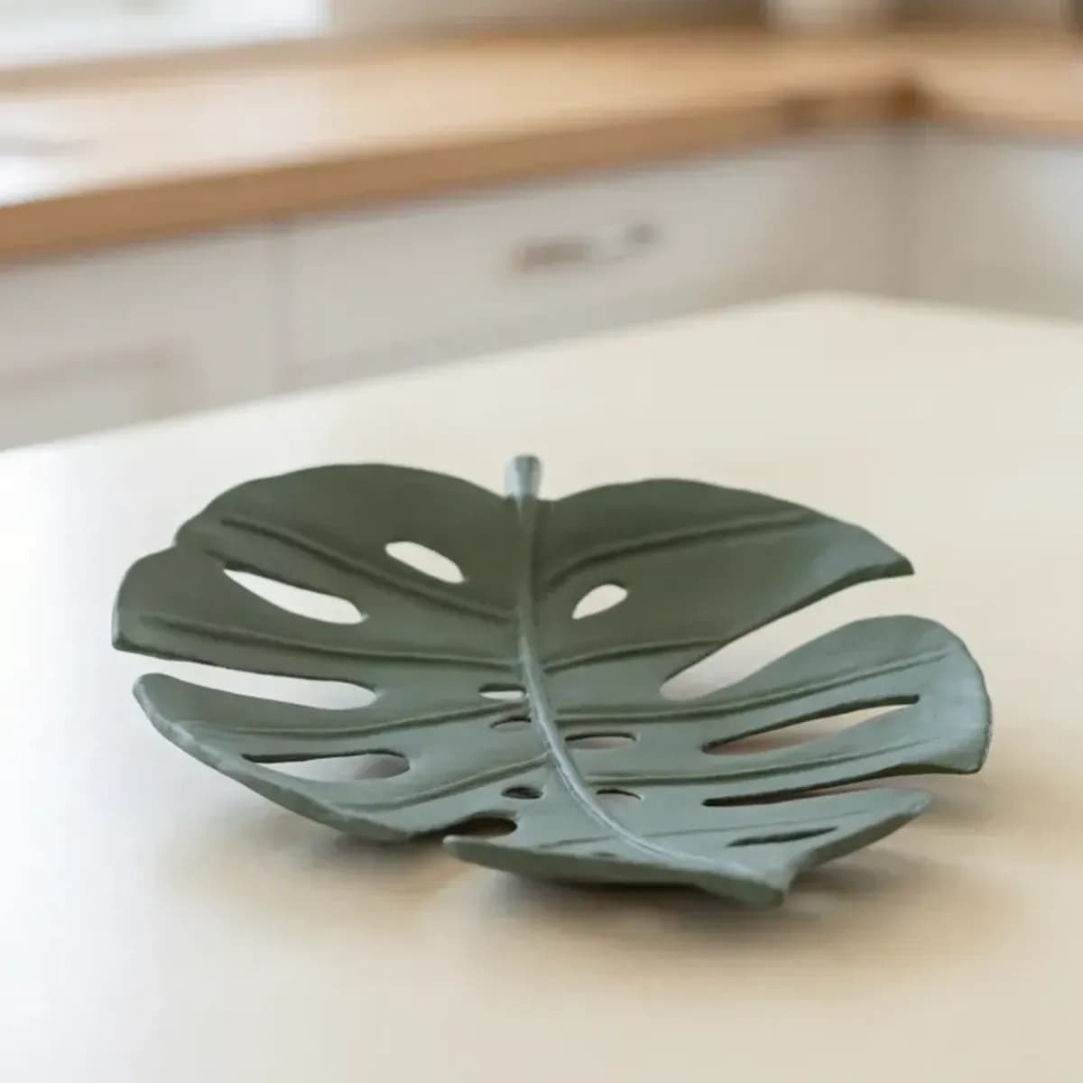 Centro De Mesa Fruteira Costela De Adão Decorativo Moderno Verde-escuro