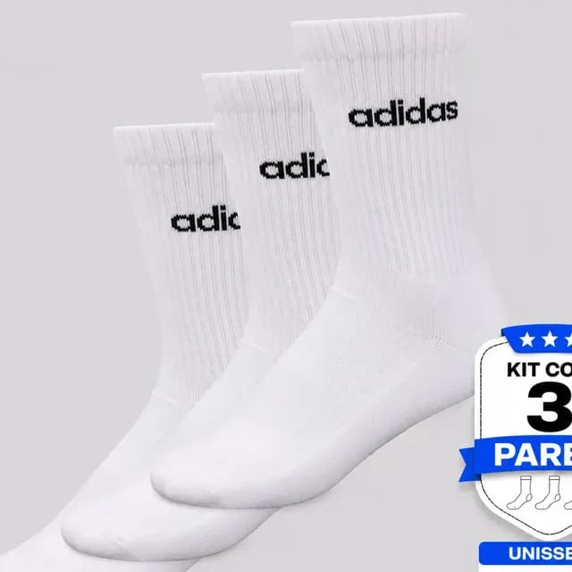 Kit Meia adidas Lin Crew 3 Pares Branca