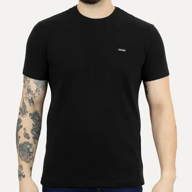 Camiseta Calvin Klein Masculina Piquet Orgânico Preta