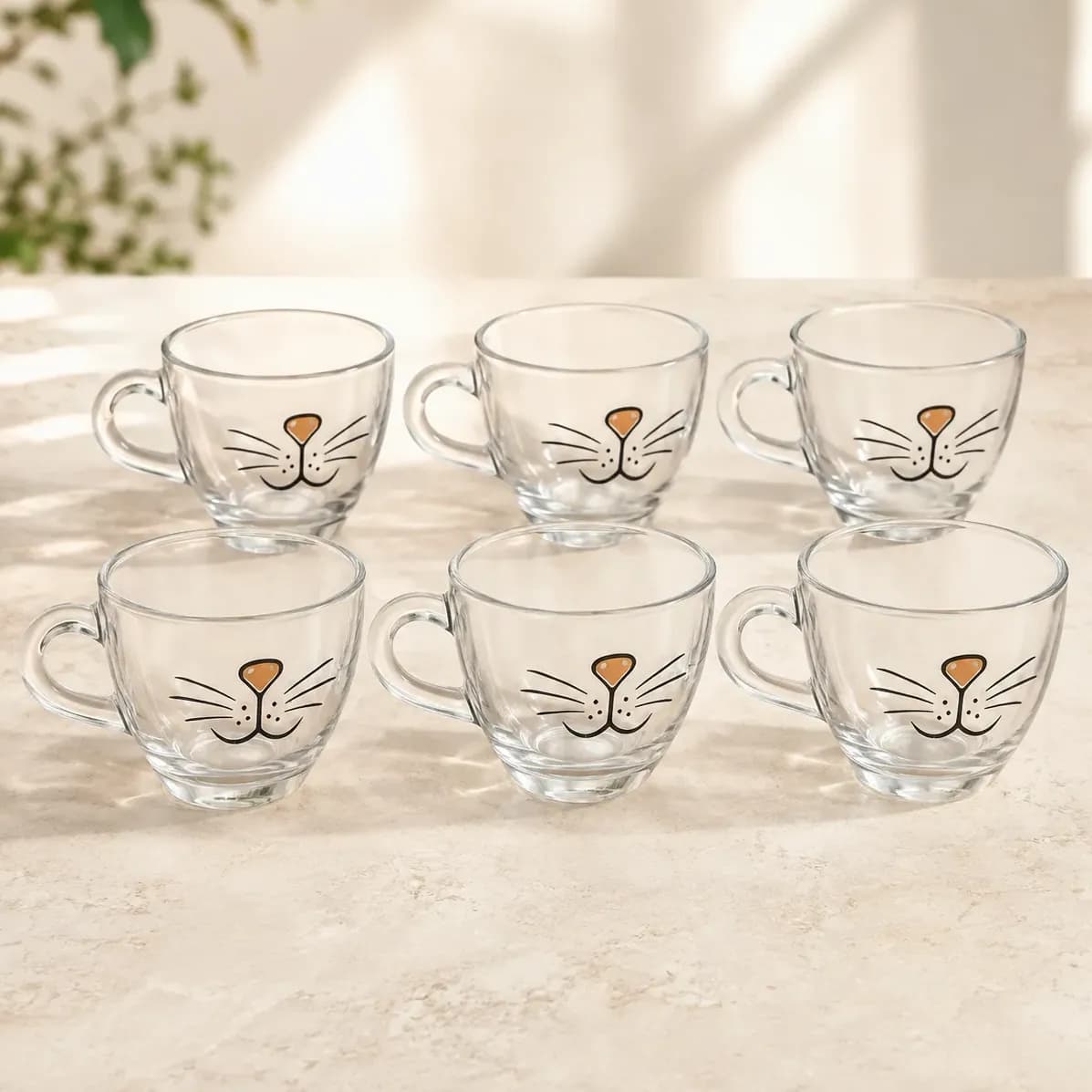 6 Xícaras Para Café De Vidro Gatinho 80 Ml Chá Transparente Gatinho