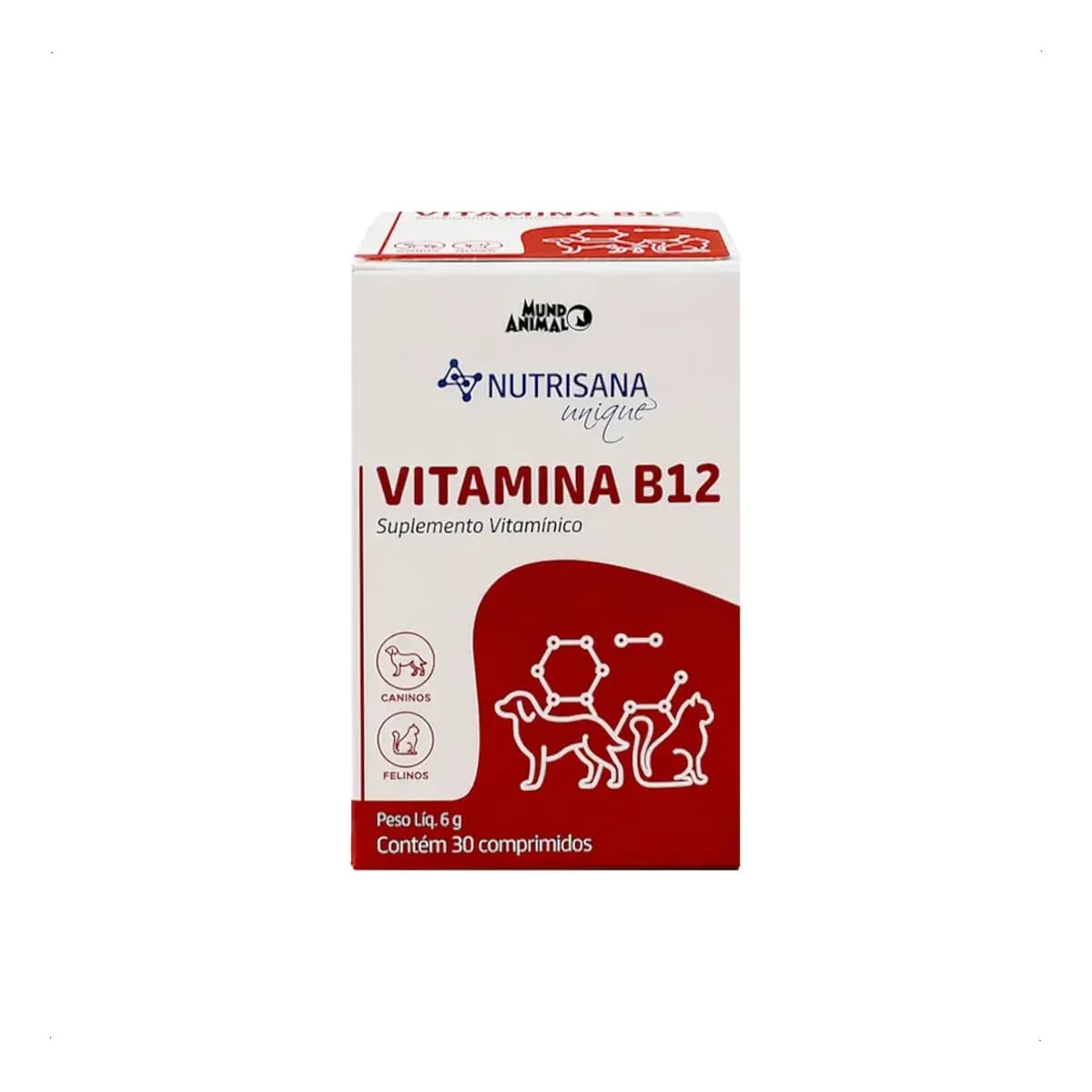 Vitamina B12 Com 30 Comprimidos Cães e Gatos Mundo Animal Suplemento Vitamínico Pet Energia Apetite e Recuperação