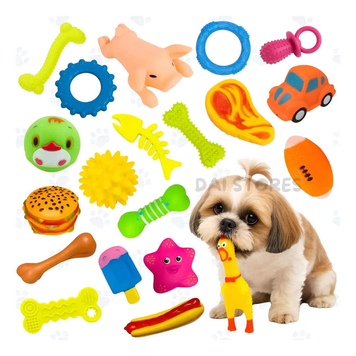 Kit 10 Brinquedos Mordedor Pet Cães Borracha Apito Frango