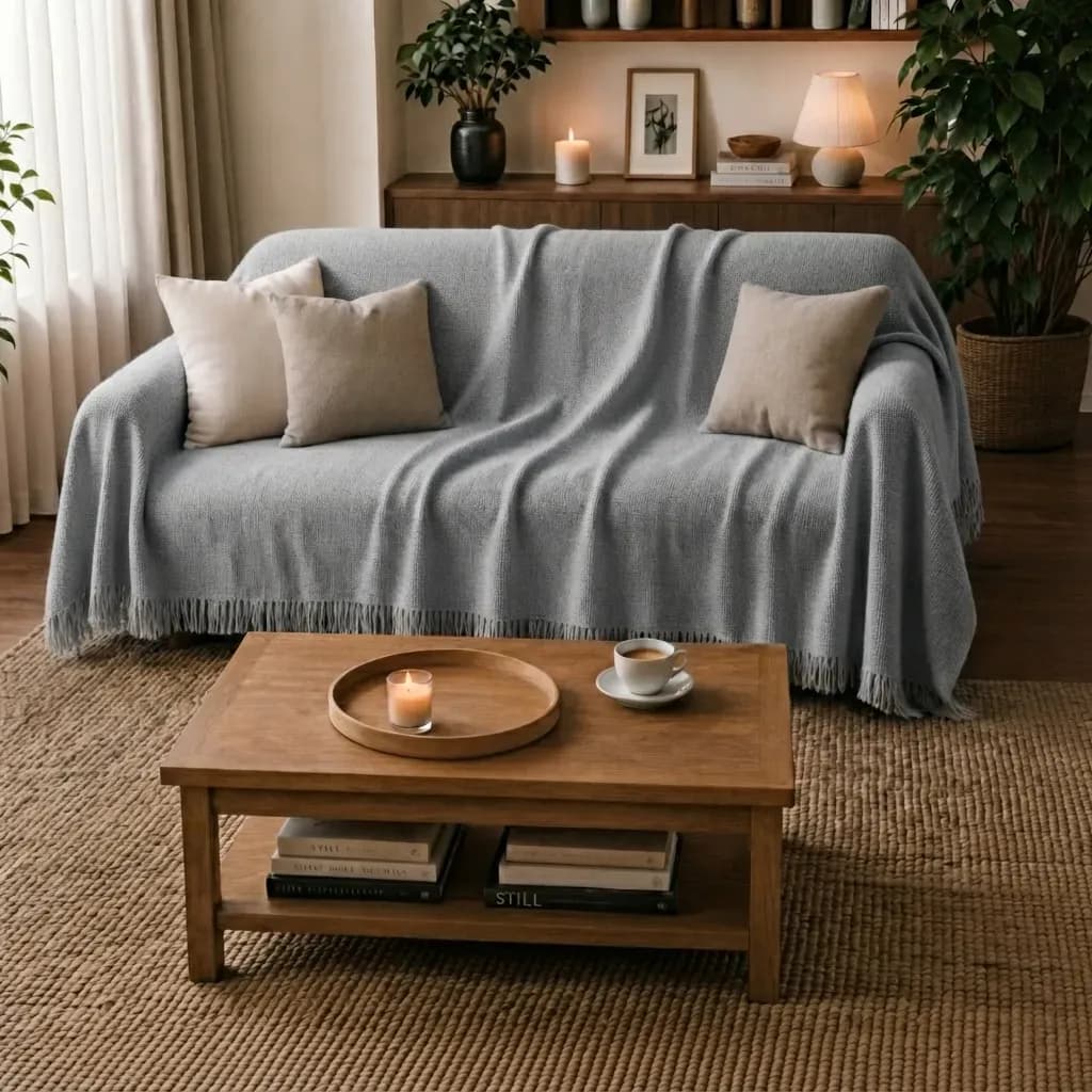 Manta Para Sofá Gigante 300x180 (king Size) Algodão Promoção Cinza Neblina Liso