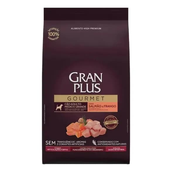 Ração Seca Gran Plus Gourmet Cães Adultos Médios Grandes Salmão Frango 10,1 kg