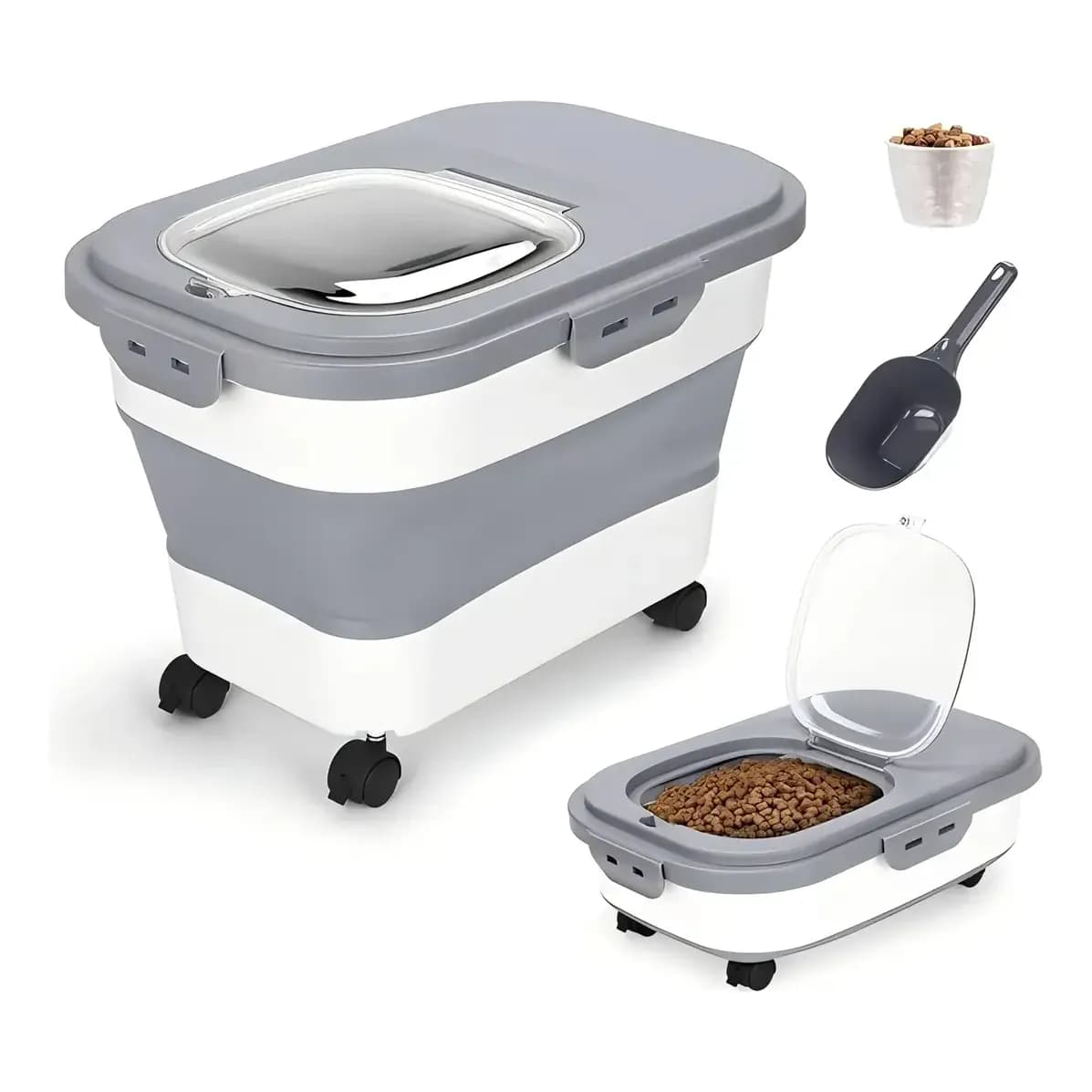 Recipiente De Armazenamento De Comida De Cachorro Caixa Lisa Cinza