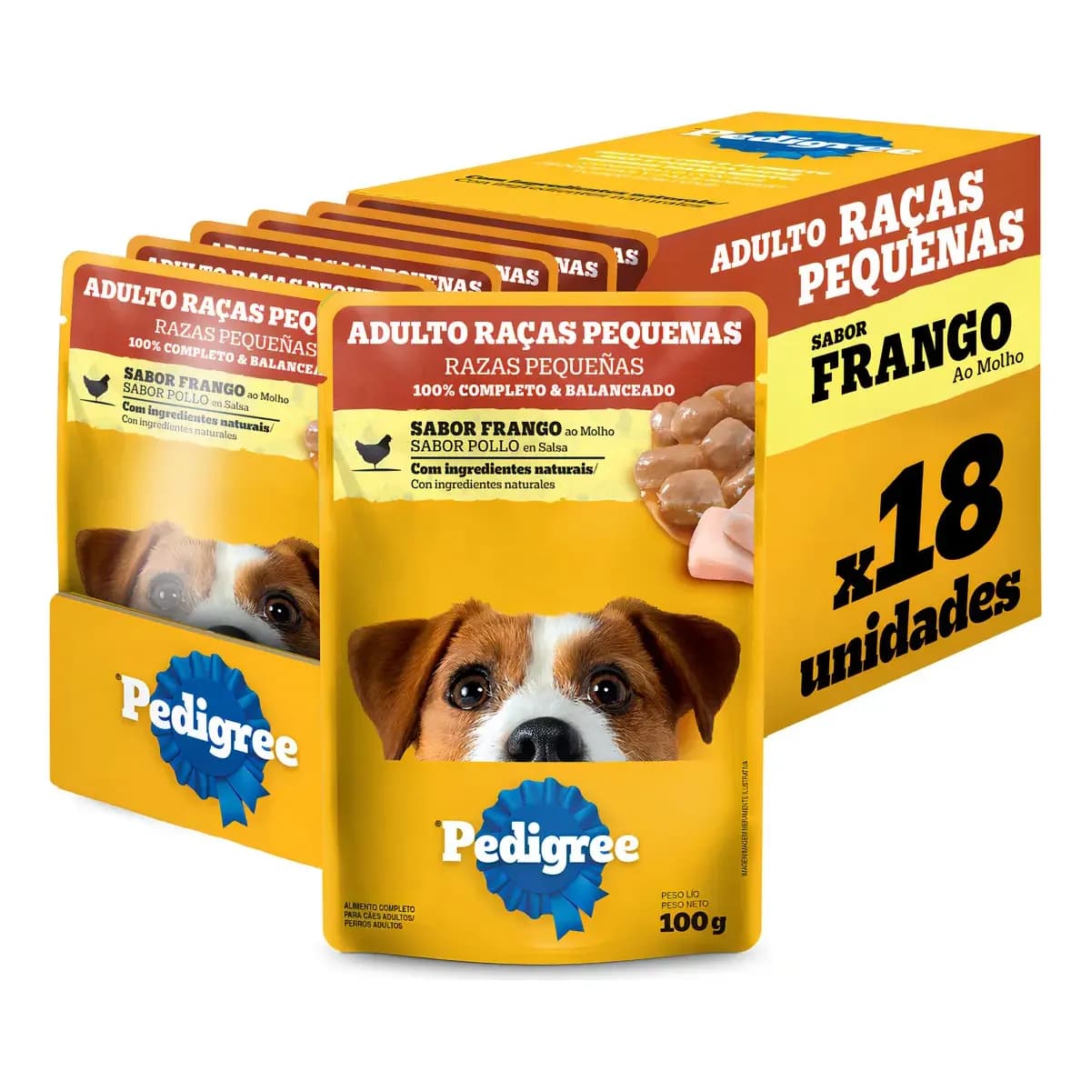 Caixa de Sache Pedigree Cães Adultos Raças Pequenas Sabor Frango Kit X 18 Unidades