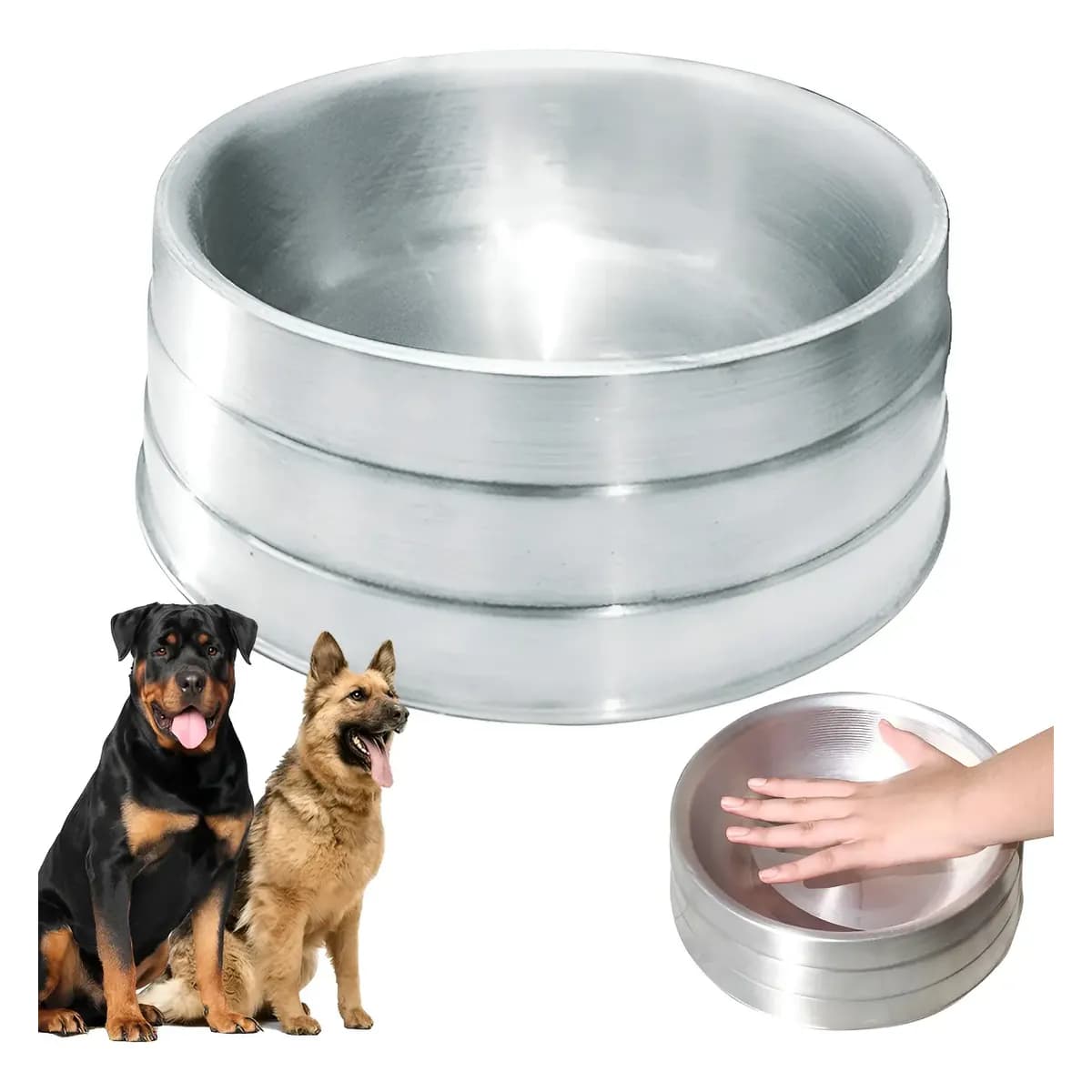 Comedouro Alumínio Pesado Para Cachorro Grande 2300 Ml Prateado