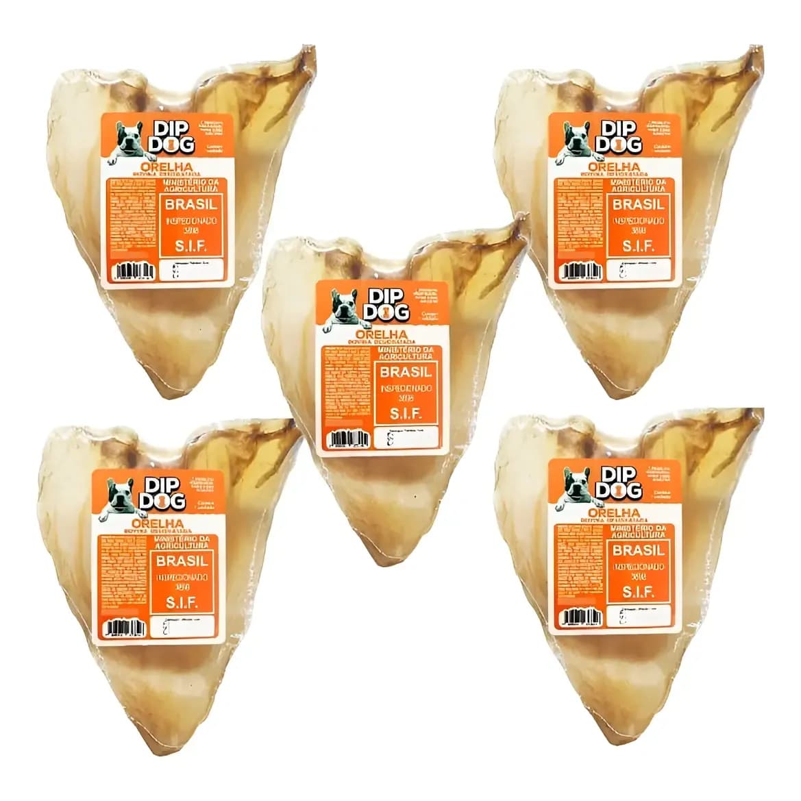 Orelha Bovina Desidratada Dip Dog - Mordedor Pet 5un. Natural