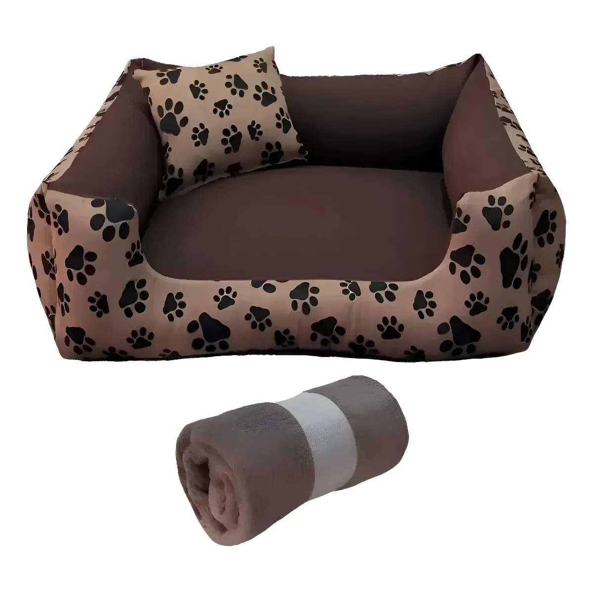 Cama pet caminha Cachorro Pequeno gato Até 5 Kg kit 3 peças cama Almofada E Manta Cor Marrom patinhas